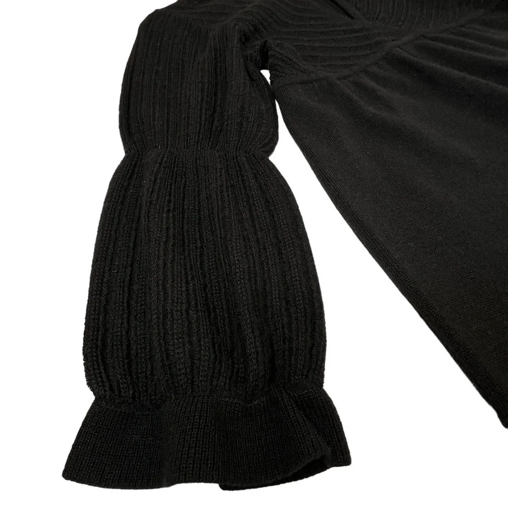 BEBE Black Knit Long Puff Sleeves Front Keyhole Dress LBD Size M